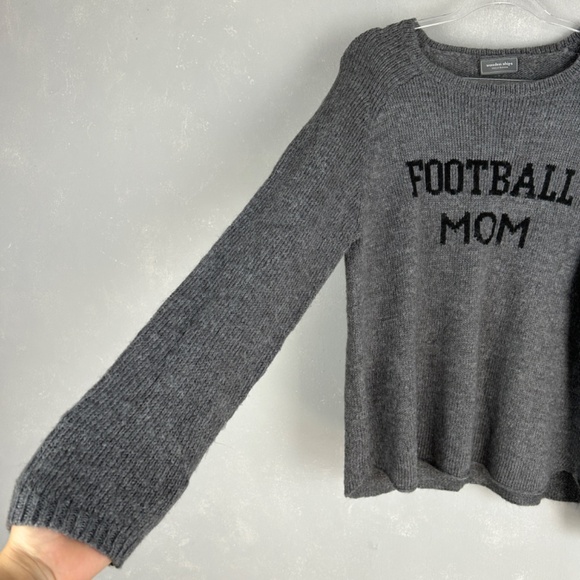 Wooden Ships size M/L sweater jumper FOOTBALL MOM graphic gray mohair wool - Picture 5 of 10